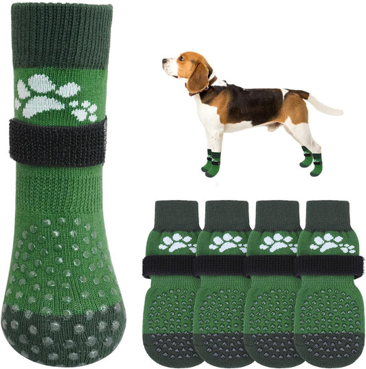 SCENEREAL Anti Slip Dog Sock to Prevent Licking Paws for Hardwood Floors, Boots & Paw Protector Shoes for Hot/Cold Pavement with Grippers, Double Sides Grips for Small Medium Large Senior Dogs, S
