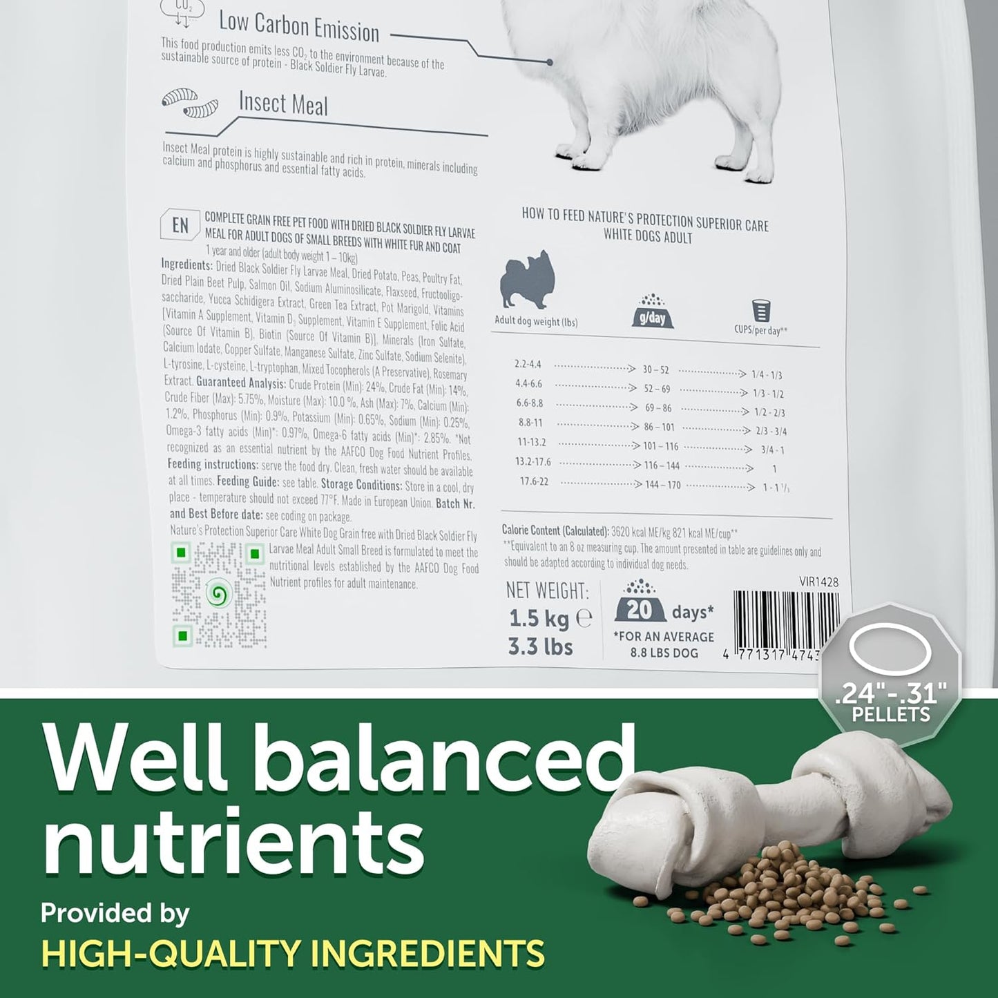 Nature's Protection Hypoallergenic Small Breed Dry Dog Food - High Protein, Grain Free Tear Stain Formula - Dog Kibble for Sensitive Stomachs for Adult Light Fur Dogs (Superior Care - Insect, 3.3 lb)