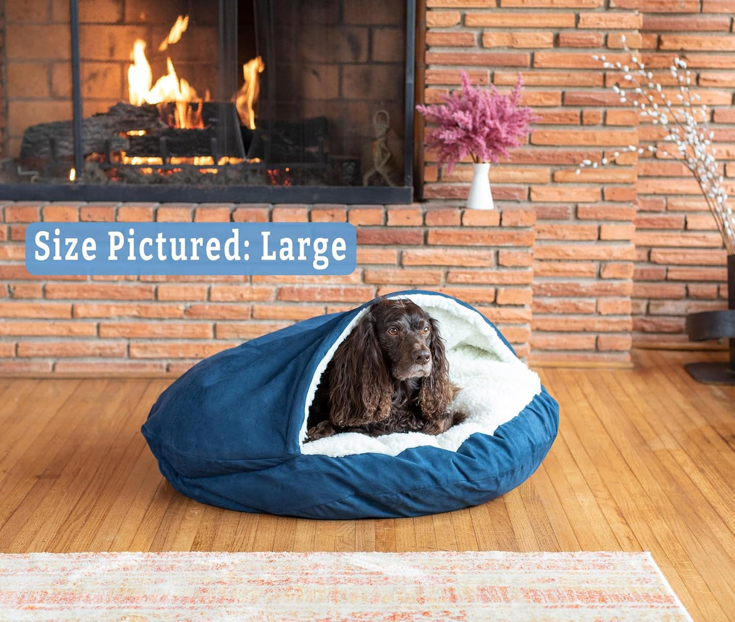 Snoozer Luxury Cozy Cave Dog Bed - Indoor Dog Bed with Cover Cave, Covered Calming Burrow for Medium & Large Sized Pets with Blanket Attached, Enclosed, Washable - XL, Sapphire