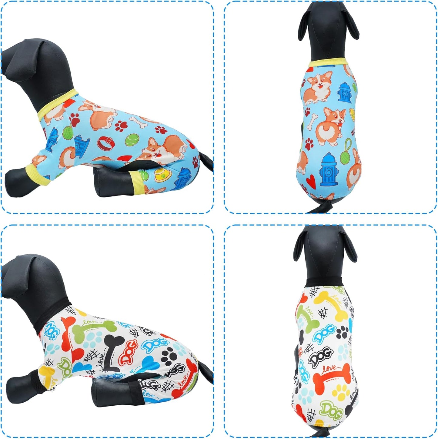 2PCS Dog Pajamas for Extral Large Dog Pjs Clothes Puppy Onesies Outfits Pet Jammies Boy Girl Male Female Apparel Soft Strechy Paw Bone Print XL