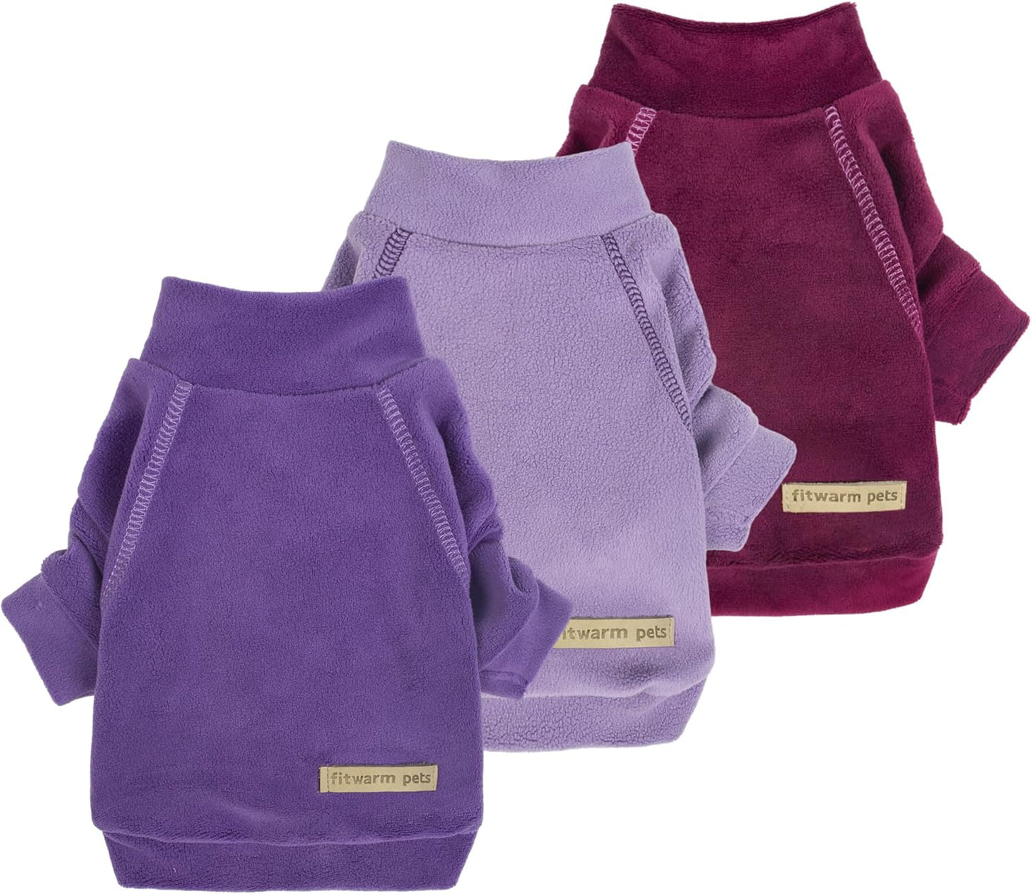 Fitwarm 3 Pack Classic Fleece Dog Sweater, Turtleneck Dog Sweatshirt, Dog Winter Clothes for Small Dogs Boy Girl, Pet Pullover Jumper, Cat Apparel, Purple, MediumPurple, Dark Red, Small