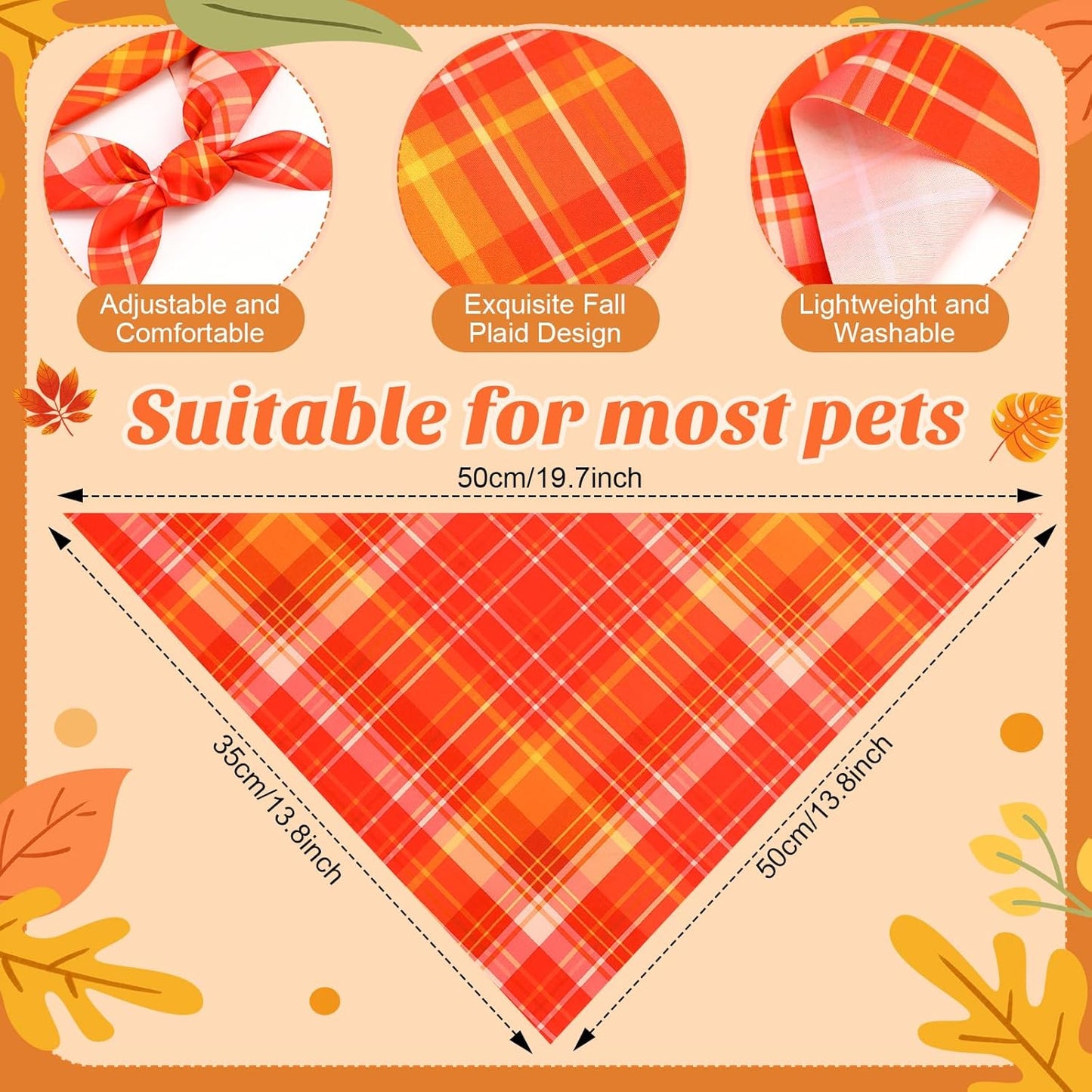 Weewooday 50 Pcs Fall Dog Bandanas Bulk Plaid Bandanas for Dogs Autumn Soft Doggie Bibs Adjustable Triangle Scarves for Small Medium Large Pet Costume(Plaid Pattern, 19.7 x 13.8 x 13.8 Inch)