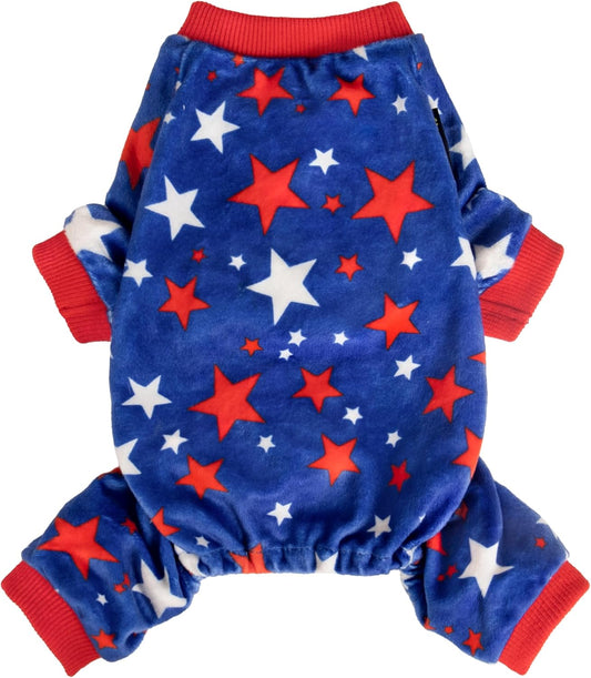 Fitwarm 4th of July Dog Pajamas, Patriotic Stars Dog Clothes for Small Dogs Boy Girl, Dog Onesie with Feet, Pet Outfit, Red, Blue, White, XXL