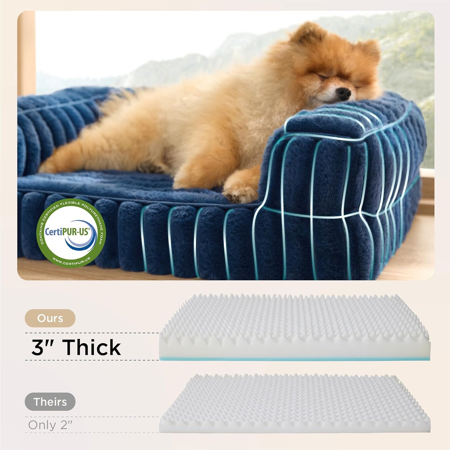 Bedsure Orthopedic Dog Bed for Small Dogs, Waterproof Memory Foam Small Pet Beds with Sides, Non-Slip Bottom and Egg-Crate Foam Medium Dog Couch Sofa with Washable Removable Corduroy Cover, Blue