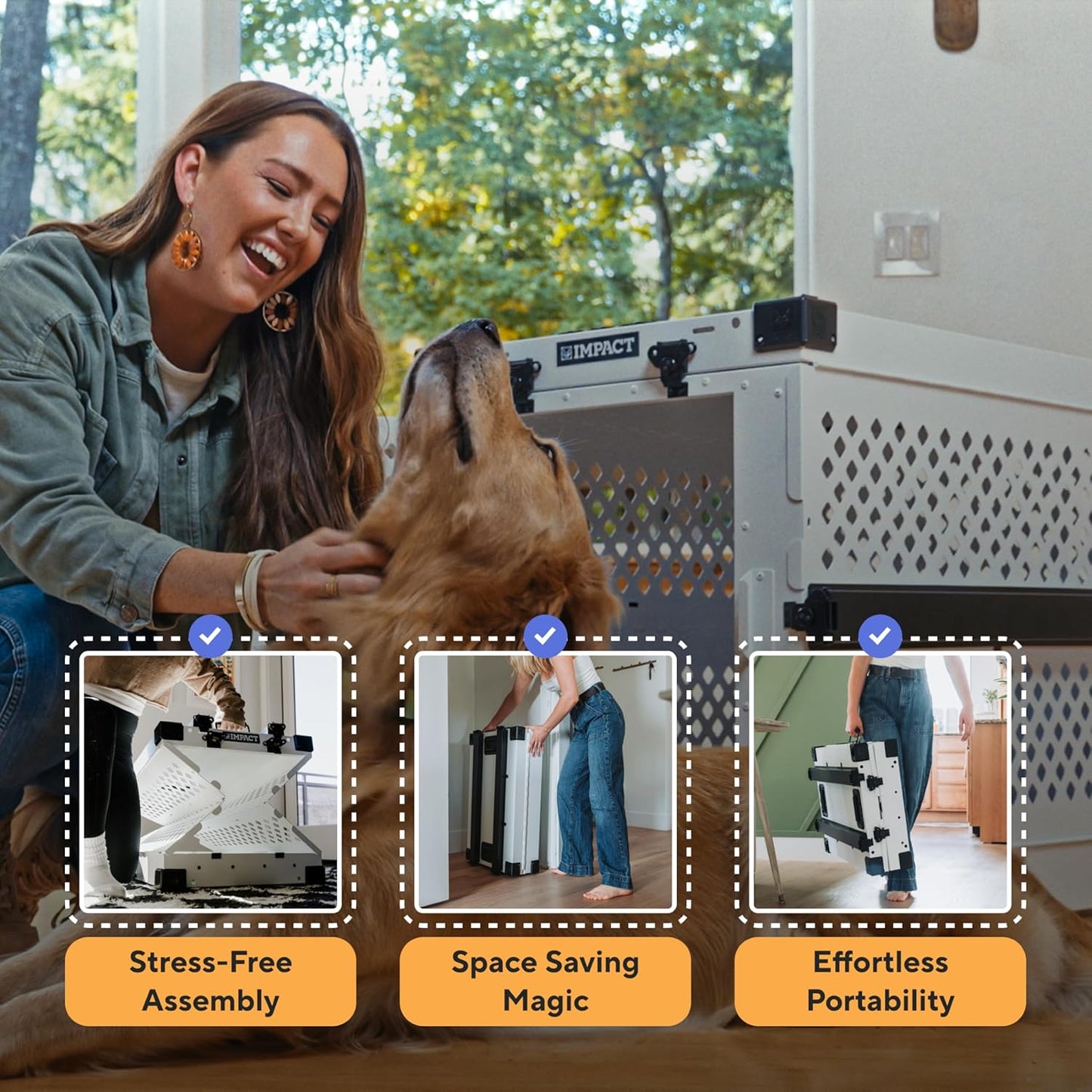 Impact Collapsible Dog Crate - Foldable Hard Crate for Large Dogs - Heavy Duty Travel Kennel with Powder-Coated Aluminum - Quick Setup for Indoor & Outdoor (Black, 40" (40.5" L x 23" W x 29" H))