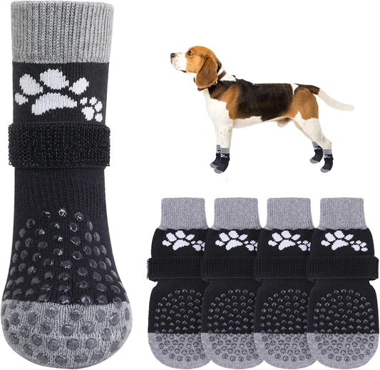SCENEREAL Anti Slip Dog Sock to Prevent Licking Paws for Hardwood Floors, Boots & Paw Protector Shoes for Hot/Cold Pavement with Grippers, Double Sides Grips for Small Medium Large Senior Dogs, S