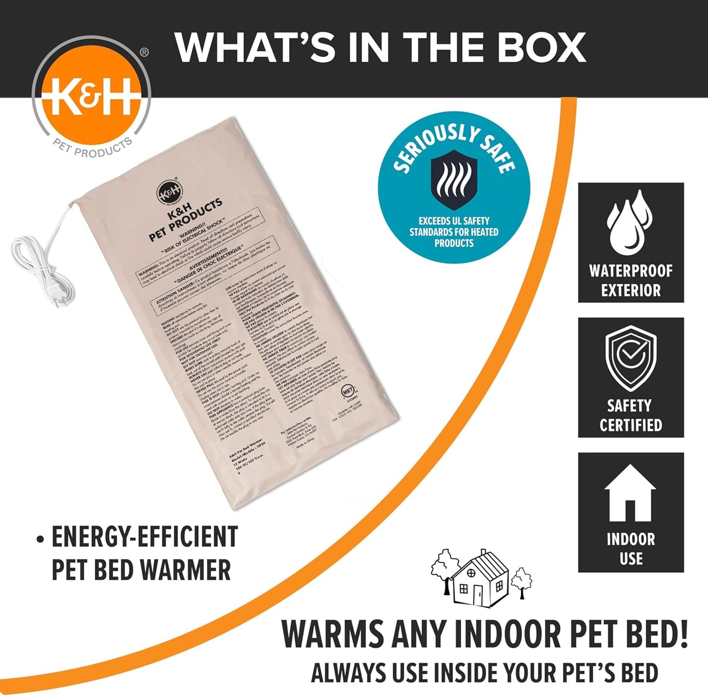 K&H Pet Products Pet Bed Warmer, Turn Any Pet Bed Into a Heated Cat or Dog Bed, Waterproof Indoor Heated Warming Pad Insert, Automatic Temperature, Safety Listed - Large 23.75 X 11in Tan