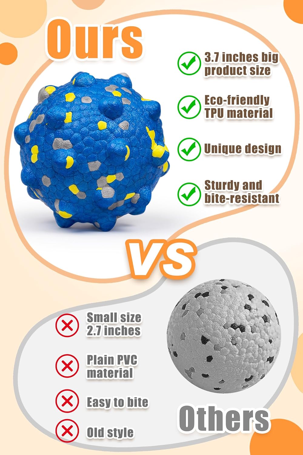 3.7'' Dog Balls for Dogs Aggressive Chewers Indestructible Tennis Durable Bouncy Interactive Dog Toy for Fetch Game Floating Balls (Grey Large)