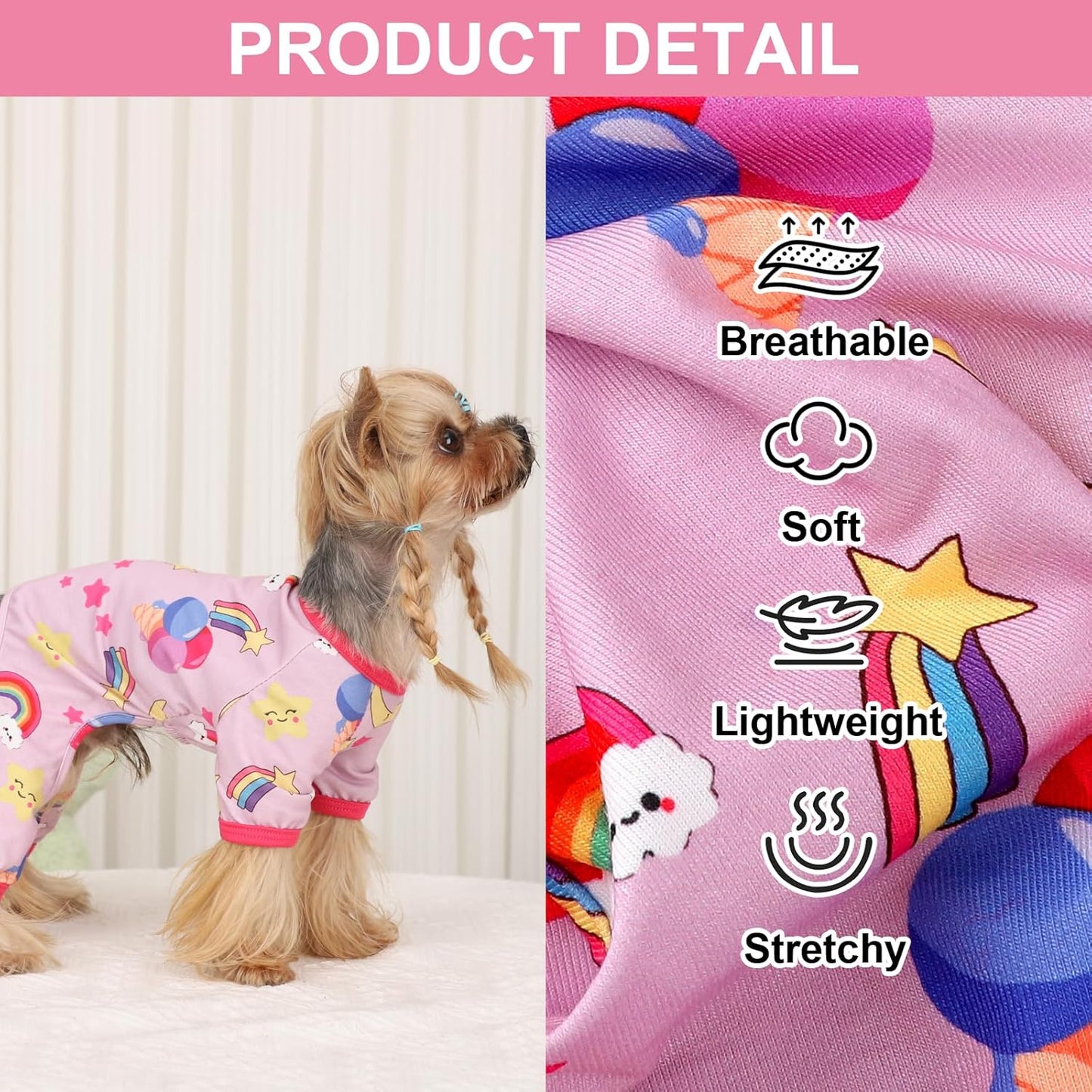 Dog Pajamas Pjs Spring Summer Dog Clothes for Small Dogs Girl - Boy - Female Size Dogs, Soft Stretchy Puppy Clothes Doggie Onesies Cat Pet Jammies Outfit Rainbow Pink