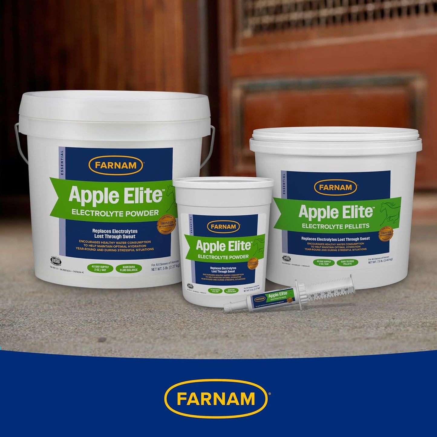 Farnam Apple Elite Electrolyte Paste Supplement for Horses, Replaces Vital Minerals, Encourages Hydration, No Added Sugar, 60 cc syringe