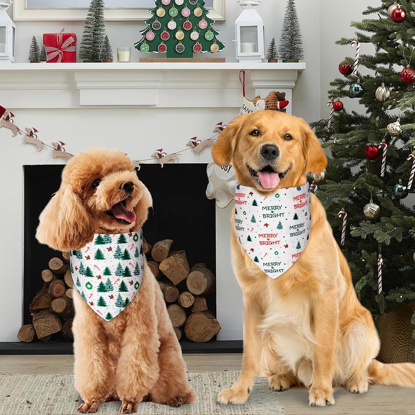 Christmas Dog Bandanas Large 3PCS, 6 Pattern Holiday Scarf for Boy and Girl, Triangle Reversible Bibs Breed for Puppy Pets