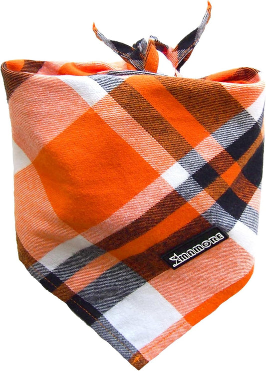 Adjustable Plaid Dog Bandanas,1PC Soft Washable Cotton Triangle Bib Kerchief Scarfs for Small Medium Large Dogs and Cats (Orange, Small)