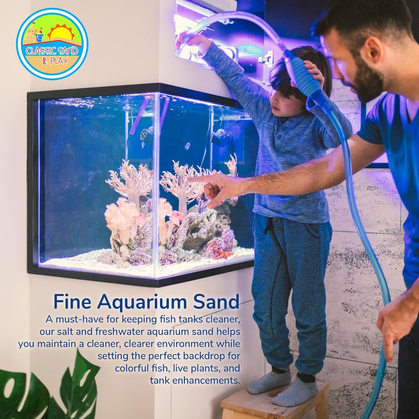 CLASSIC SAND & PLAY Natural Aquarium Sand for Freshwater and Saltwater Tanks, 20 lb. Bag, Improves Filter Life and Filtration Process, Pre-Washed Fine Sand, Yellow