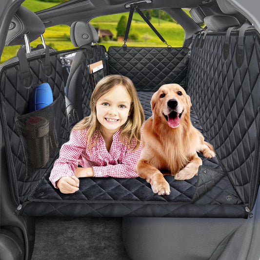 URPOWER Dogs Back Seat Extender with Non-Slip Blanket - Hard Bottom Dog Car Seat Cover & Removable Dog Bed Mat, Waterproof Dogs Hammock for Car, SUV & Small Truck, Pet Backseat Protector Holds 400lbs