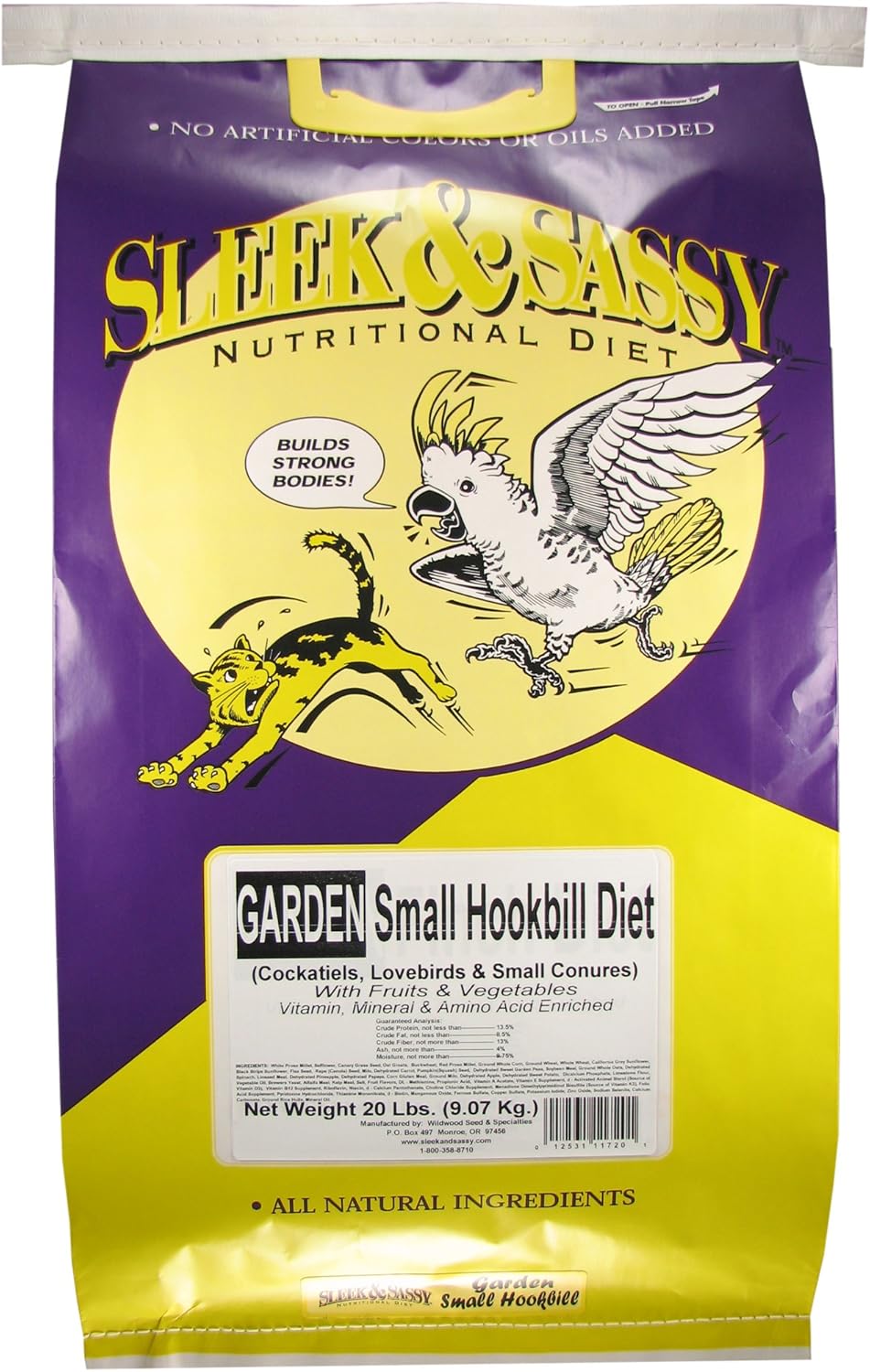 SLEEK & SASSY Garden Small Hookbill Bird Food for Cockatiels, Lovebirds, Quaker Parrots & Small Conures (20 lbs.)