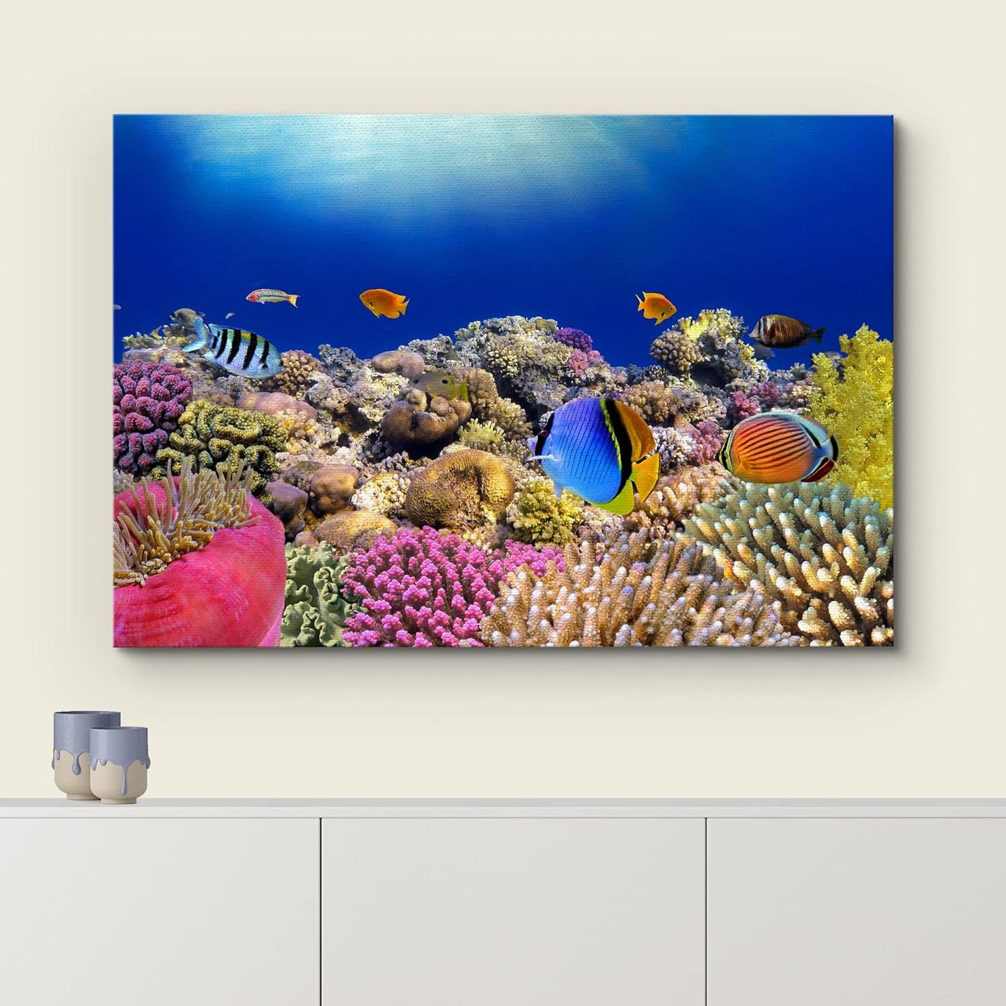 wall26 Canvas Print Wall Art Vibrant Coral Reef Anemone Fish Ecosystem Nature Animals Photography Realism Rustic Scenic Landscape Wilderness Earth Colorful for Living Room, Bedroom, Office - 24"x36"