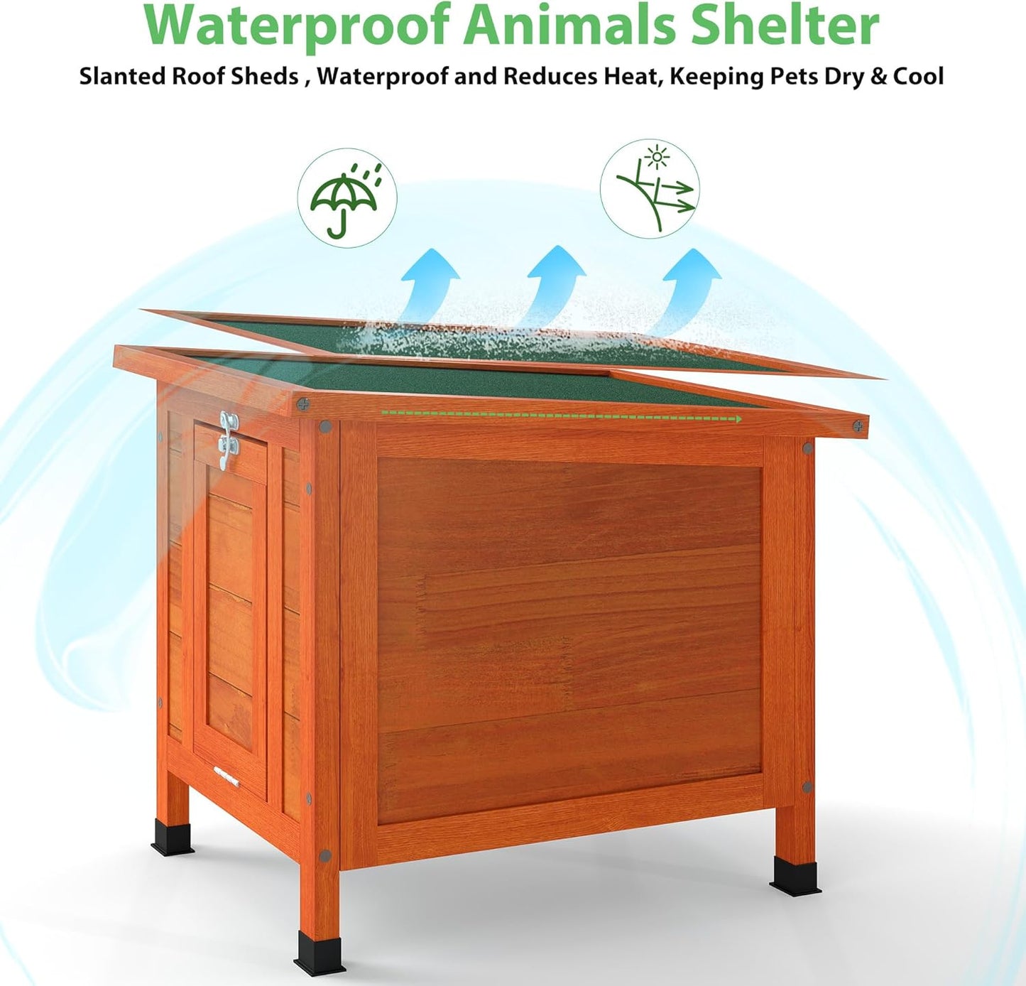 Coziwow Rabbit Hutch, Outdoor Cat House Weatherproof, Bunny Cage Indoor with Openable, Portable Small Animals Shelters with Nonslip Ramp for Hideout Rabbits/Feral Cats/Chicken/Small Animals-Orange