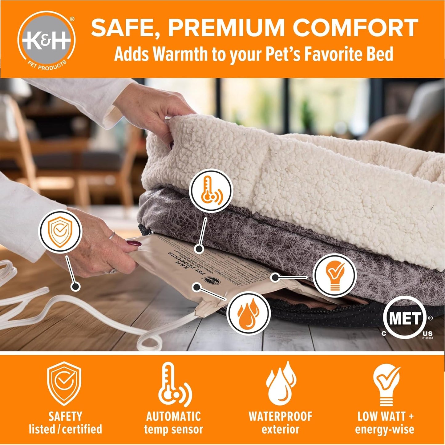 K&H Pet Products Pet Bed Warmer, Turn Any Pet Bed Into a Heated Cat or Dog Bed, Waterproof Indoor Heated Warming Pad Insert, Automatic Temperature, Safety Listed - Small 9 X 8.5in Tan