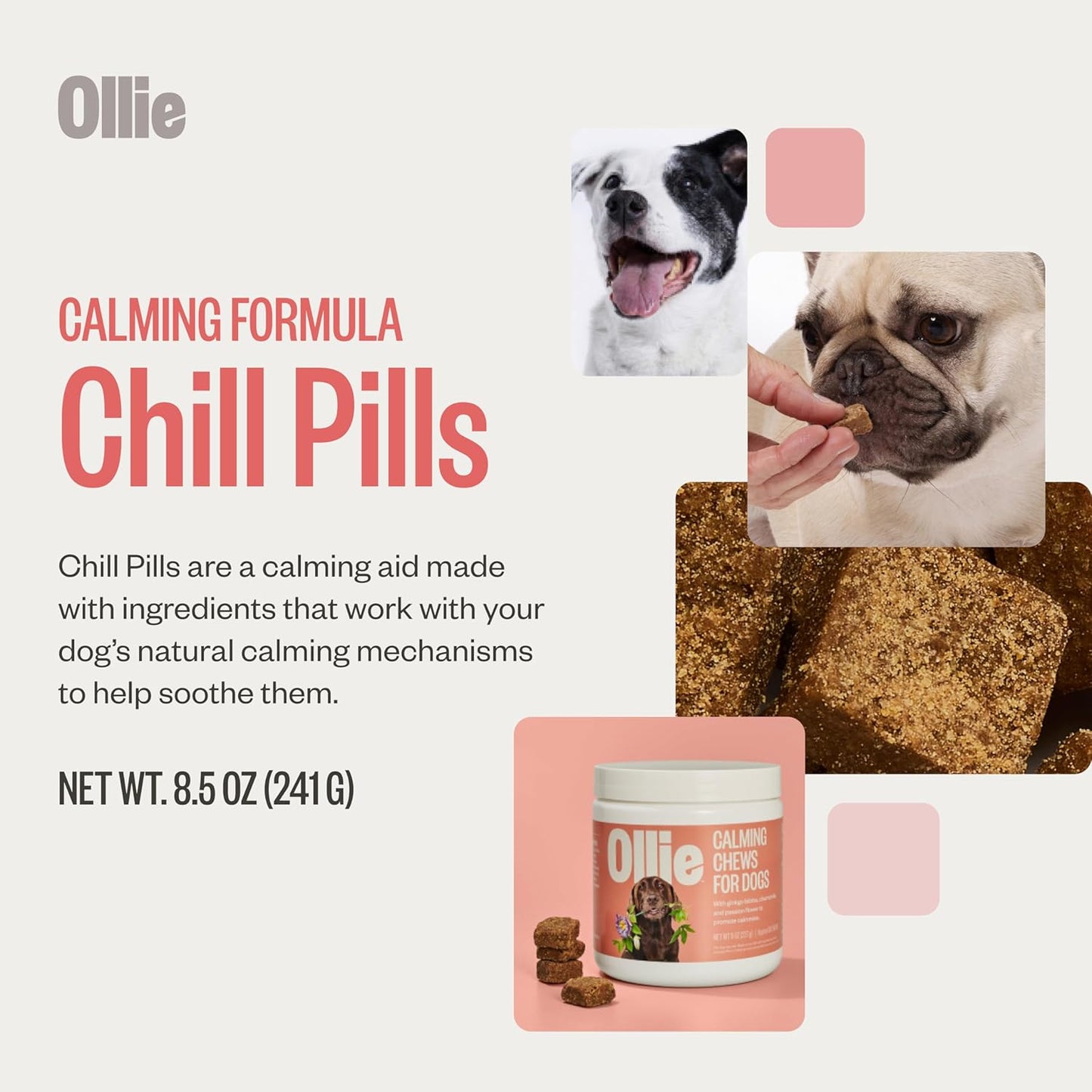 Ollie Chill Pills Calming Supplement Chews for Dogs, Anxiety Relief for Dogs, Melatonin for Stress Relief, 60 Count Appx.