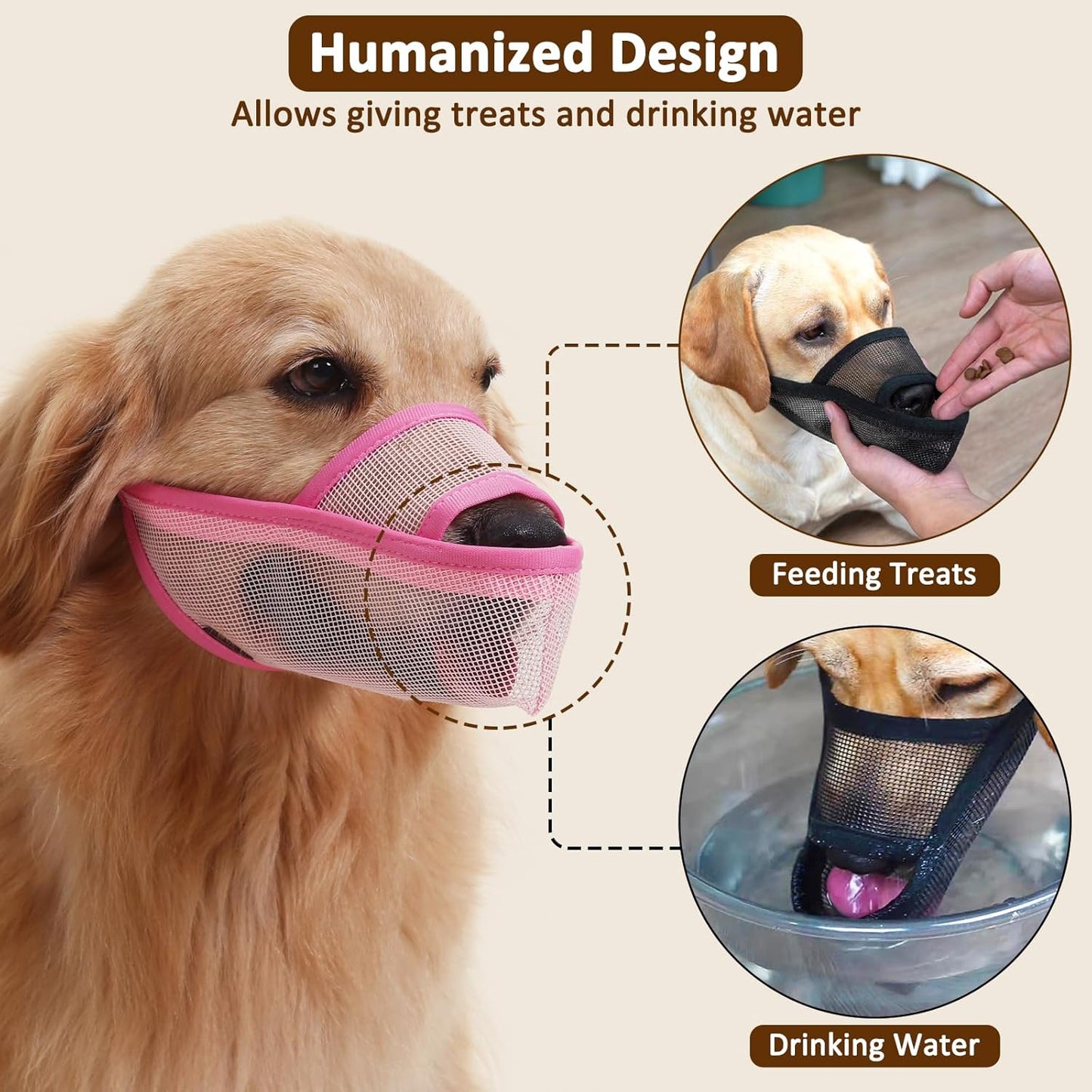 Crazy Felix Nylon Dog Muzzle for Small Medium Large Dogs Dachshund Beagle Poodle Labrador, Air Mesh Breathable and Drinkable Pet Mouth Guard for Anti-Biting Chewing Scavenging(XXXS, Pink)