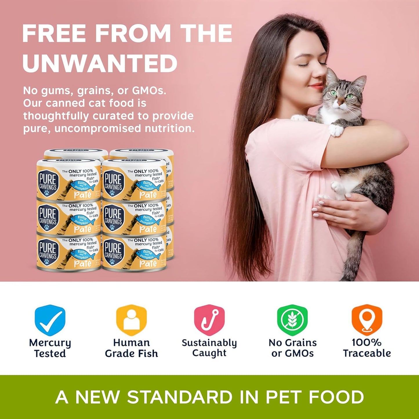 Tuna and Pumpkin Pate, Canned Wet Cat Food, 100% Mercury-Tested, Moist Can Fish, Grain-Free Protein, Non-GMO, 12 Pack