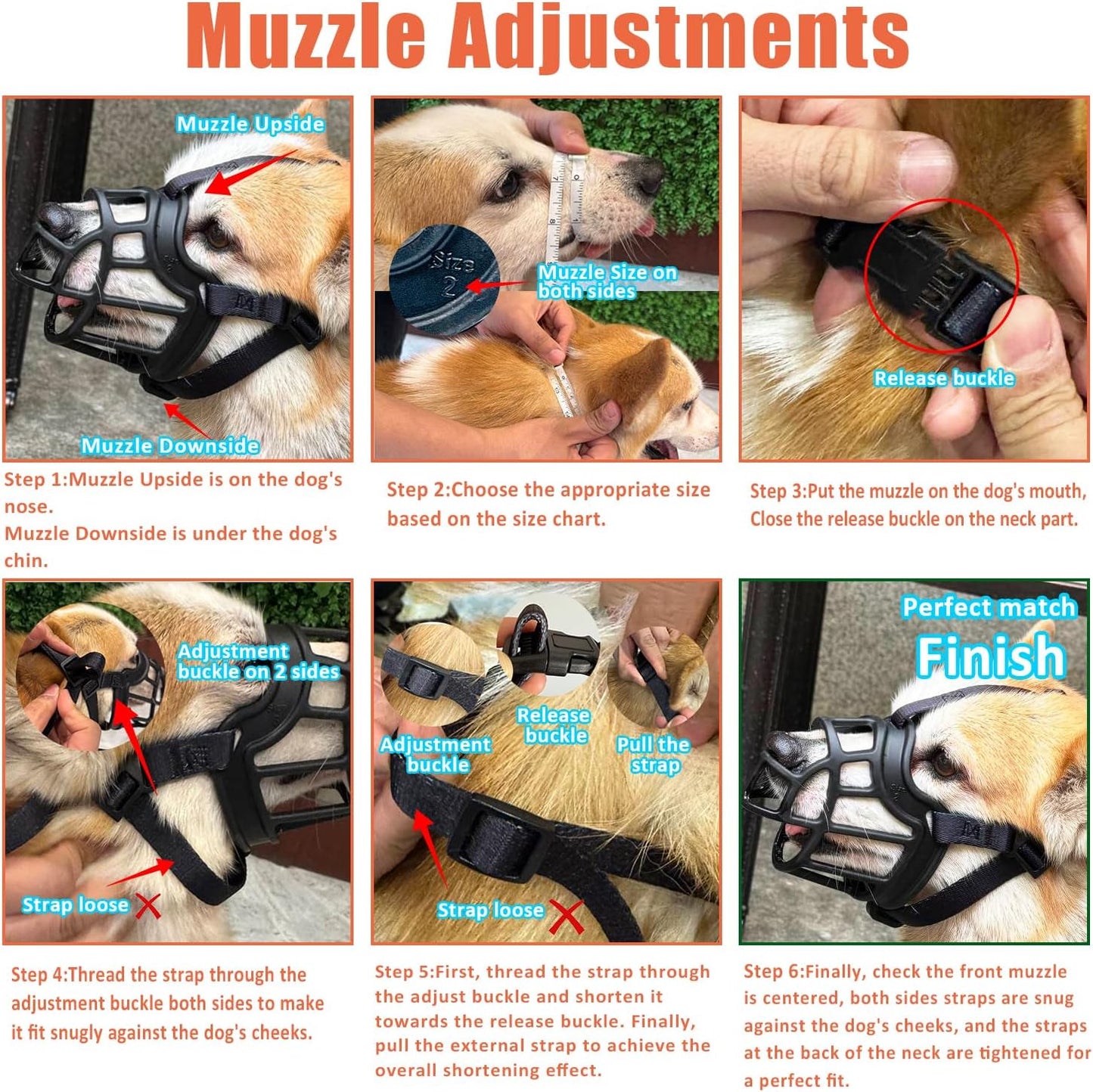 Dog Muzzle – Lightweight Breathable Basket Muzzle, Anti-Biting & Chewing, Adjustable Fit for Small, Medium & Large Dogs(Size 2)