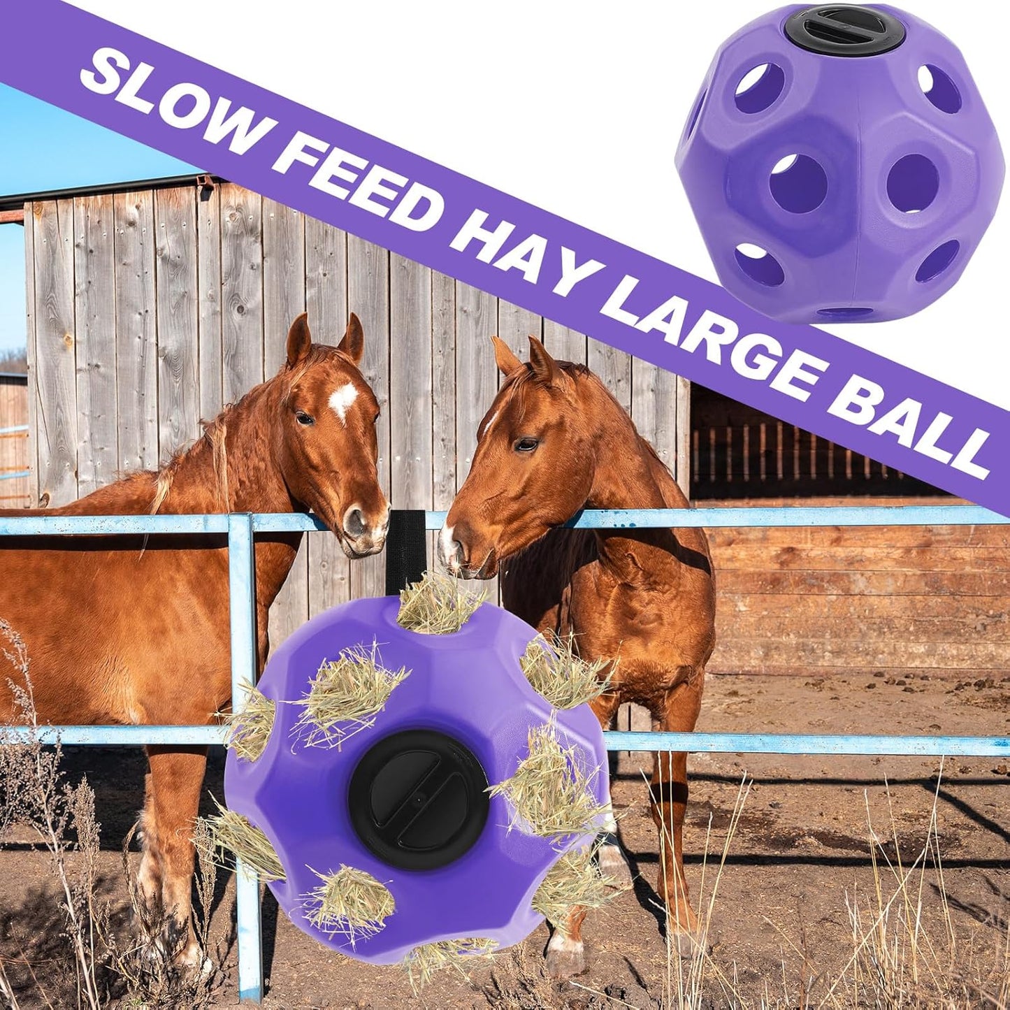 15.75" Hay Ball for Horse with Hanging Strap Slow Feed Horse Treat Ball Extra Large Hanging for Paddock Stall Stable Supplies (Purple)