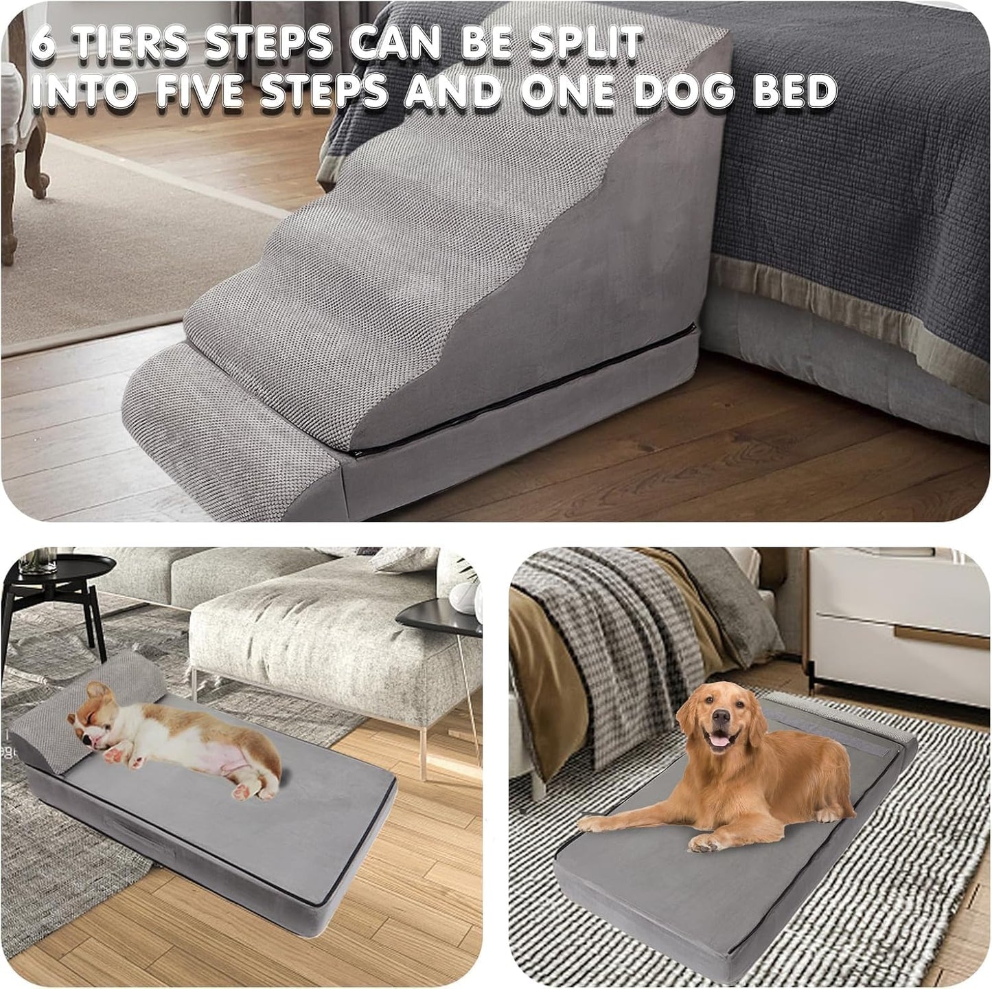 Soft Dog Stairs & Steps for High Beds 28 Inches High Tall, LitaiL Pet Stairs/Steps for High Beds for Small Large Dogs, Non-Slip Dog Ramps for Bed, for Older Cats