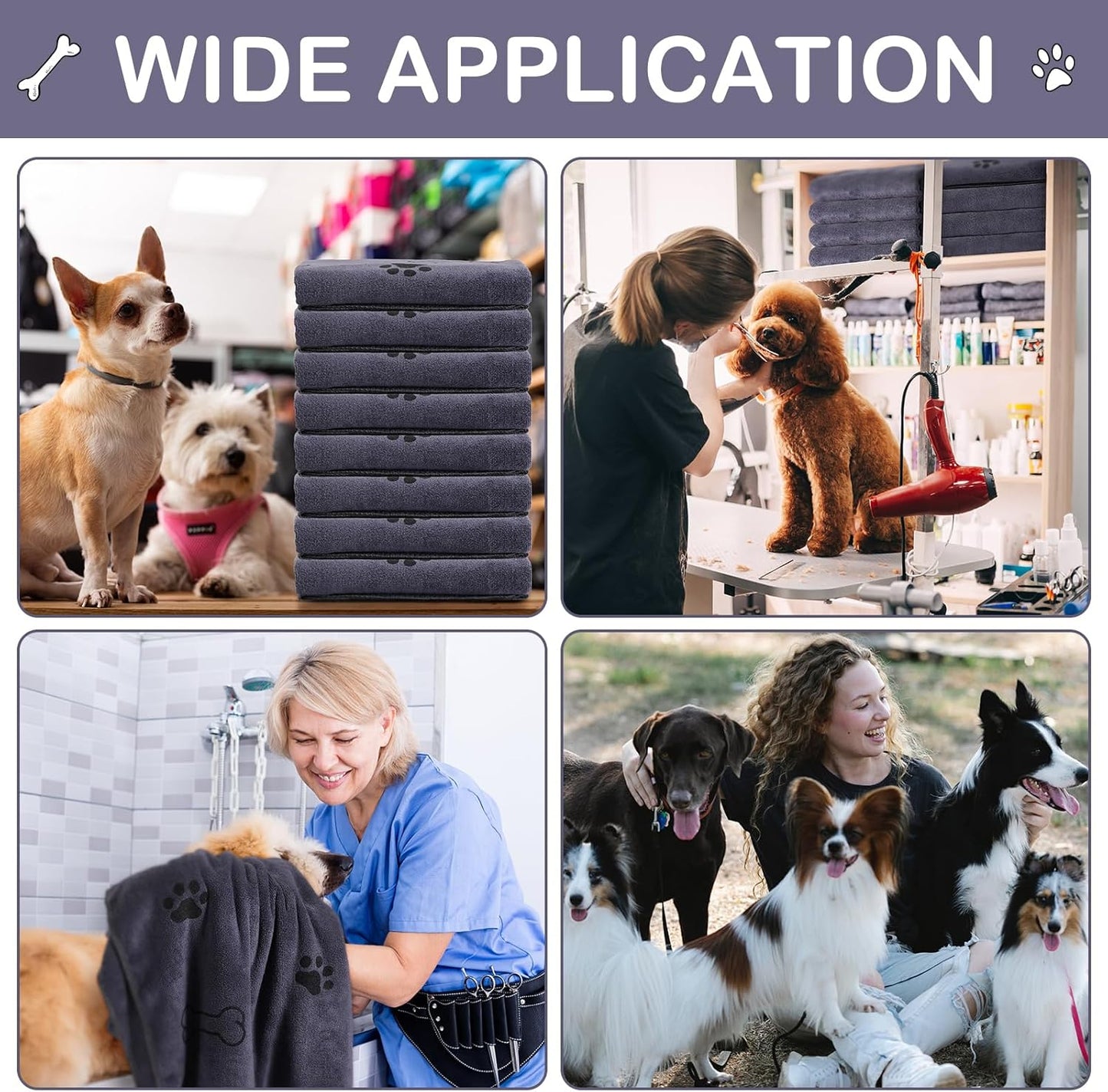 Chumia 8 Pcs Dog Towels for Drying Dogs Cats Pet Towels Bulk Puppy Microfiber Quick Drying Paw Bath Bathing Supplies Absorbent for Medium Pets(Gray,55 x 28 Inch)