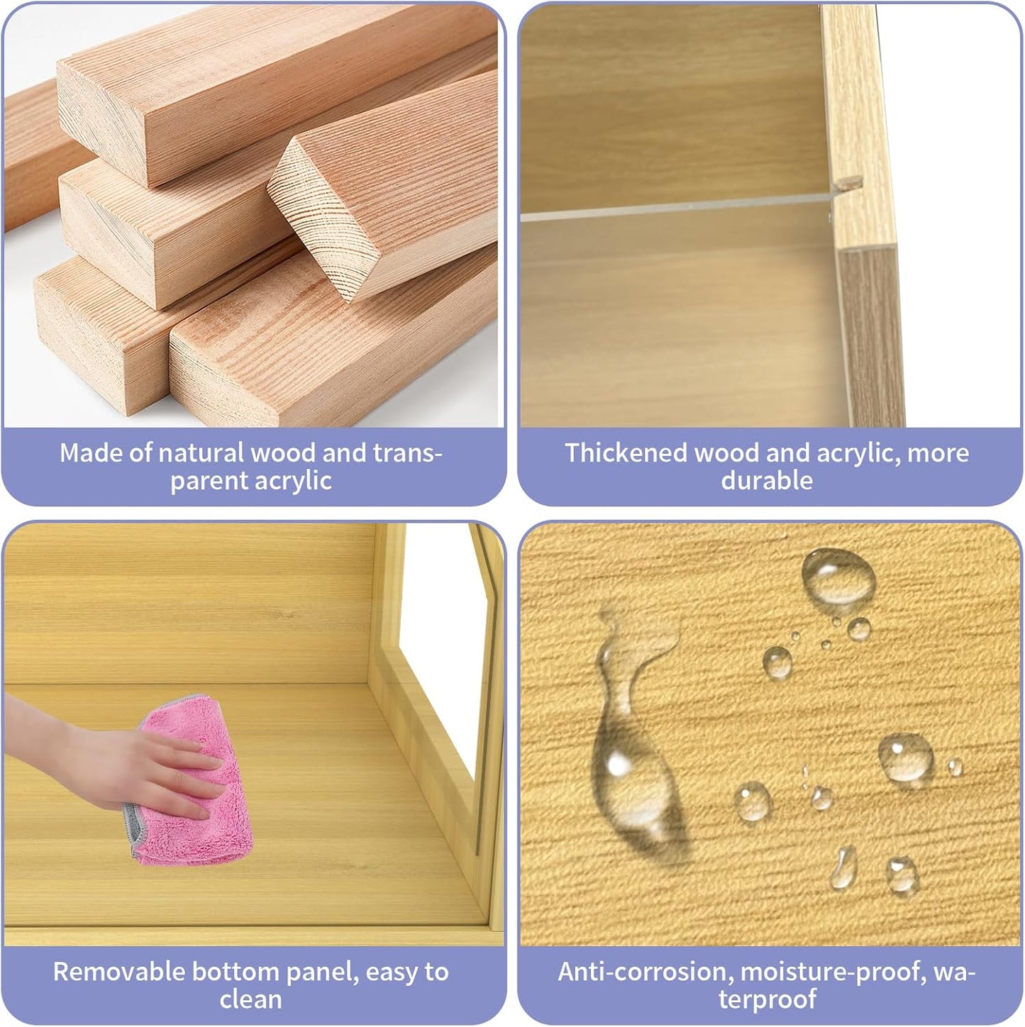 26 Gallon Reptile Terrarium Tank, Bearded Dragon, Snake Enclosure, Lockable Clear Acrylic Roof, Reptile Habitat Cage, Lizard Tank, Leopard Gecko Tank with Feeding Tongs, 24" L x 16" W x 16" H