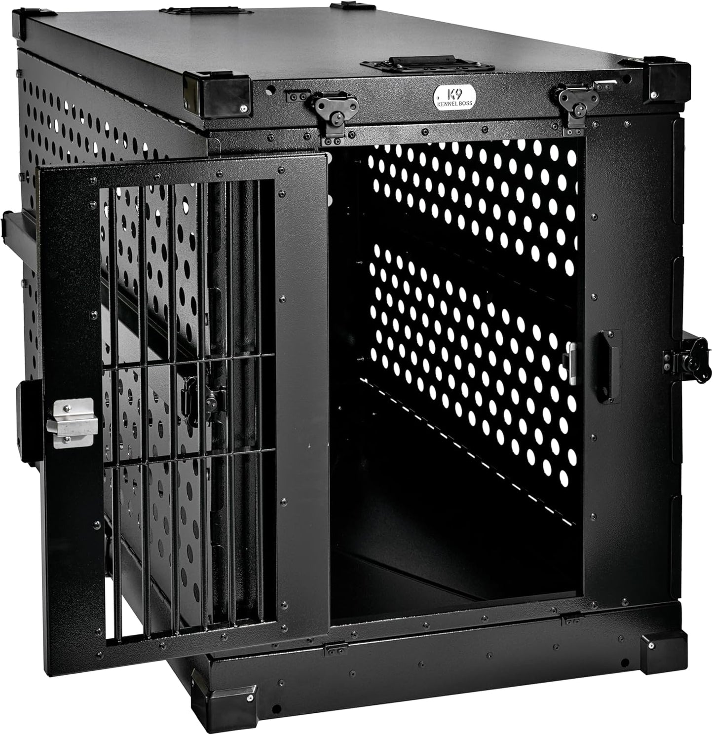 Heavy Duty Fully Collapsible Powder-Coated Aluminum Dog Crate - Large (Black)