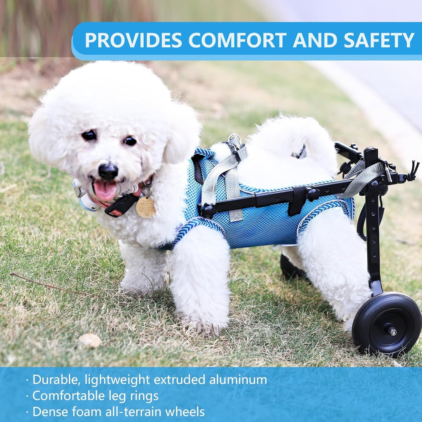 Updated Dog Wheelchair for Back Legs,Small Dog Wheelchair Carts with Wheels, Light Weight Wheelchair for Leg Support Helps Senior,Injured,Paralyzed, S & Blue
