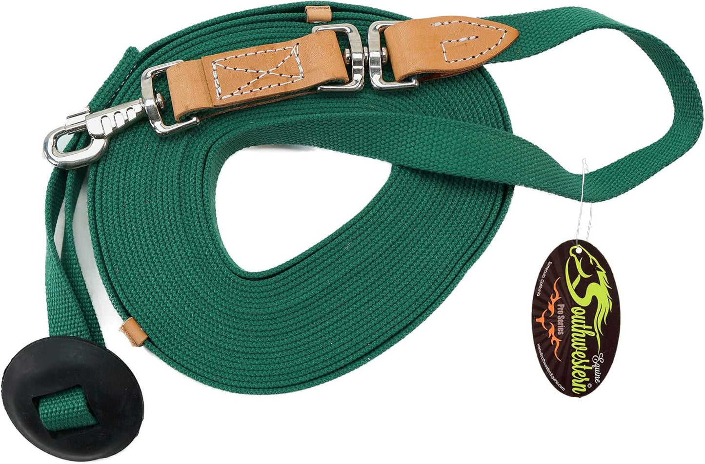 Southwestern Equine 35' Flat Cotton Web Lunge Line with Bolt Snap & Rubber Stop (35', Emerald)