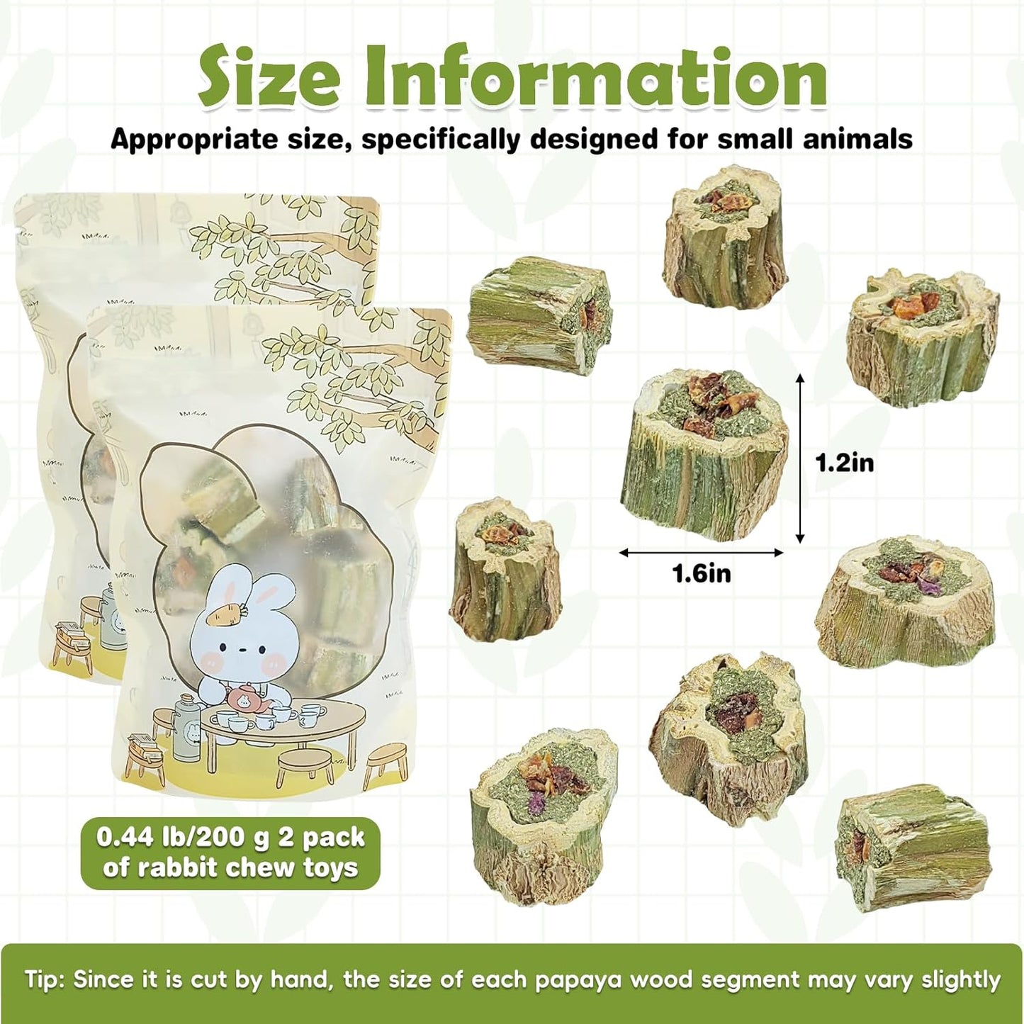 Fhiny Rabbit Chew Toys Natural Baked Papaya Wood Bunny Molar Treats Contain Alfalfa Grass Apple Carrot and Purple Sweet Potato Filling for Hamsters Guinea Pigs Chinchillas Teeth Grinding(0.44 lb)