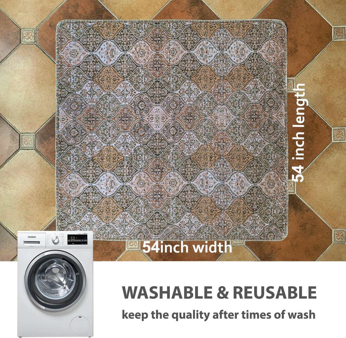 nunubaby Washable Pee Pads for Dogs, Stylish, Non-Slip and Leak-Proof Pee Pads. Reusable Potty Pads for Dogs for Crates and Floors.(Brown/Multi, 54" x54")