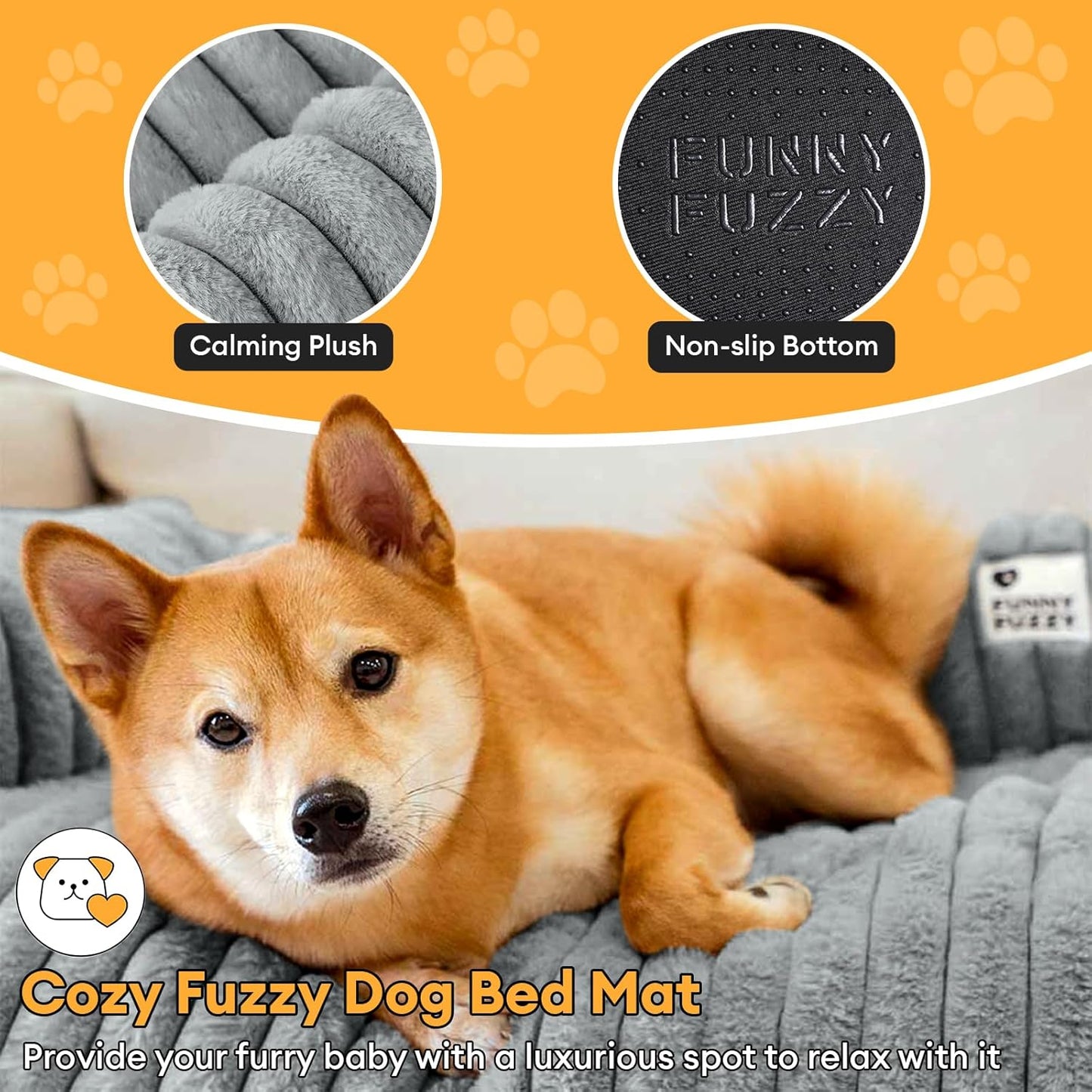 FUNNY FUZZY Pet Couch Cover for Sofa, Calming Dog Bed for Couch, Fluffy Plush Dog Couch Mat for Furniture Protector for Medium Dogs and Cats, 33×28 in, Mist Grey