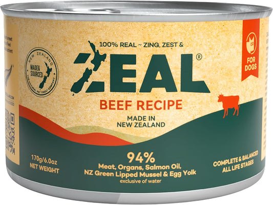 ZEAL New Zealand Canned Wet Dog Food – High Protein, Pure Nutrition, Natural Superfoods, Grain-Free with Superfoods (Beef, 6oz Can 12-Pack)