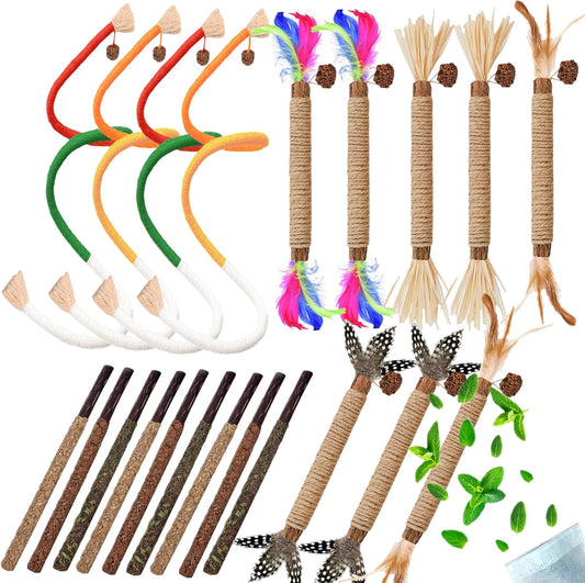 Cat Toys 21PCS Catnip Toy for Indoor Kitten Treat Cats Chew Stick for Dental Cleaning Teeth Kitten Silvervine Rope Kitty Feather Snack for for Kick Molar Scratch Self Play Interactive Boredom