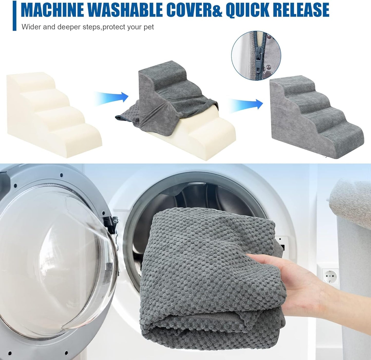 Dog Stairs for Small Dogs - High Density Foam Dog Ramp, Extra Wide Pet Steps with Non-Slip Bottom for High Beds, Couche and Sofa, Best for Dogs Injured, Older Dogs Cats, Pet with Joint Pain