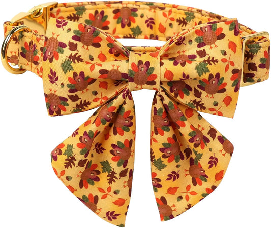 Lionet Paws Thanksgiving Day Dog Collar with Bowtie, Dogs Sailor Bow Collar with Metal Buckle for Dogs and Cats, Adjustable Comfortable Dog Collars Girl, S, Neck 10-16 in