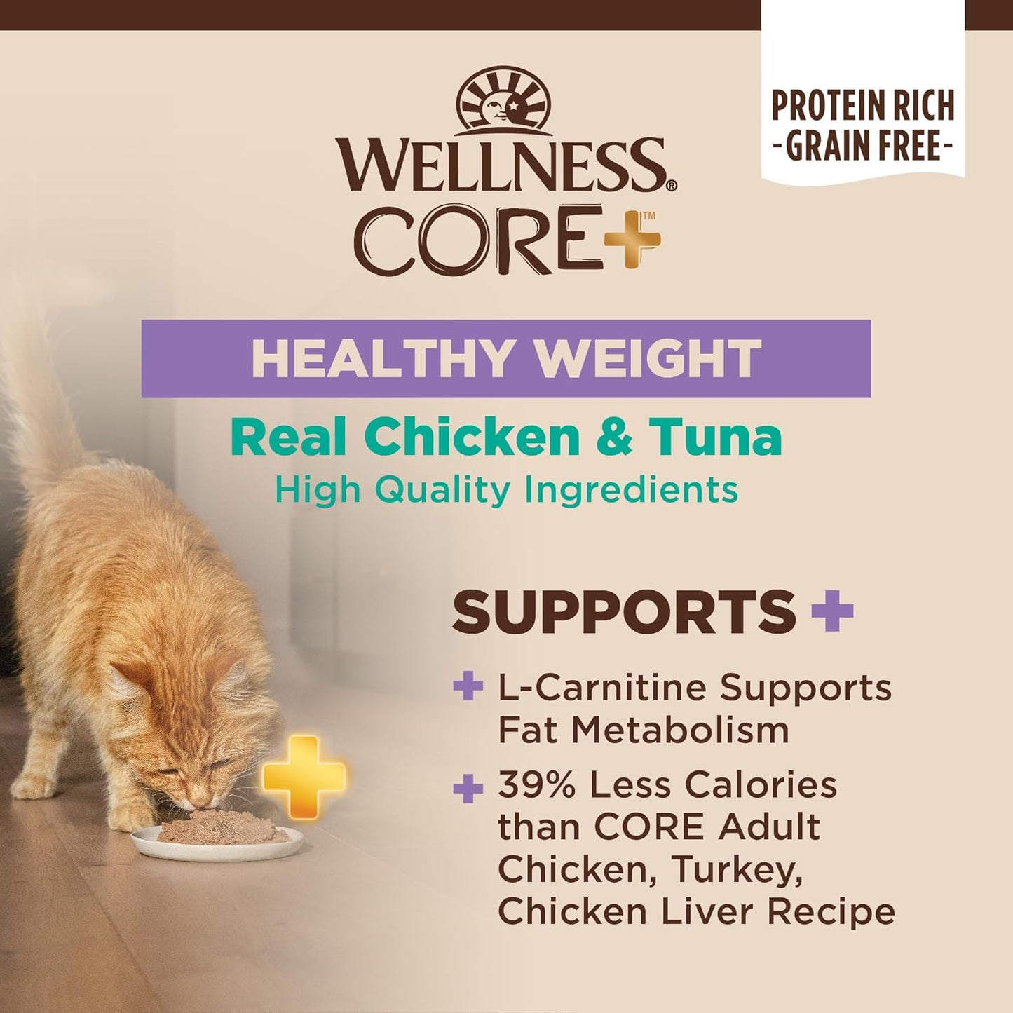 Wellness CORE+ Healthy Weight Pate Adult Wet Cat Food, Natural, Protein-Rich, Grain Free, 2.8 Ounce, 12 Pack (Chicken & Tuna)