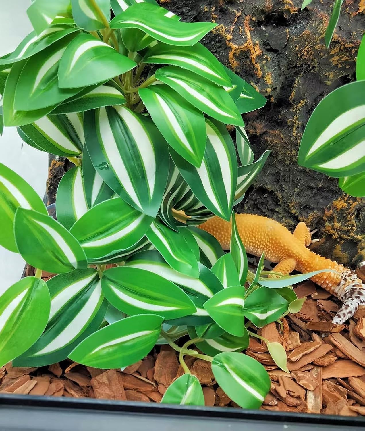 Reptile Plants for Terrarium Decor, Amphibian Habitat Decor, Snake Tank Accessories, Artificial Hanging Plants with Suction Cup-2 Packs (Zebrina Green)