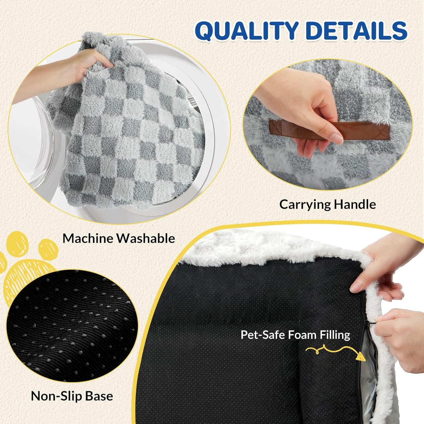 Cat Bed Cats Couch for Puppy and Kitten, Fluffy Pet Couch Small Dog Sofa Bed, Supportive Cat Sofa for Indoor Cats, Washable Cover & Non-Slip, 26 inch, Grey