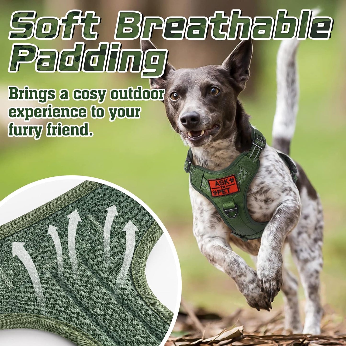 rabbitgoo Tactical Dog Harness for Small Dogs, No Pull Military Service Vest with Handle & Molle, Easy Control for Training Walking, Adjustable Reflective Straps, Green, S