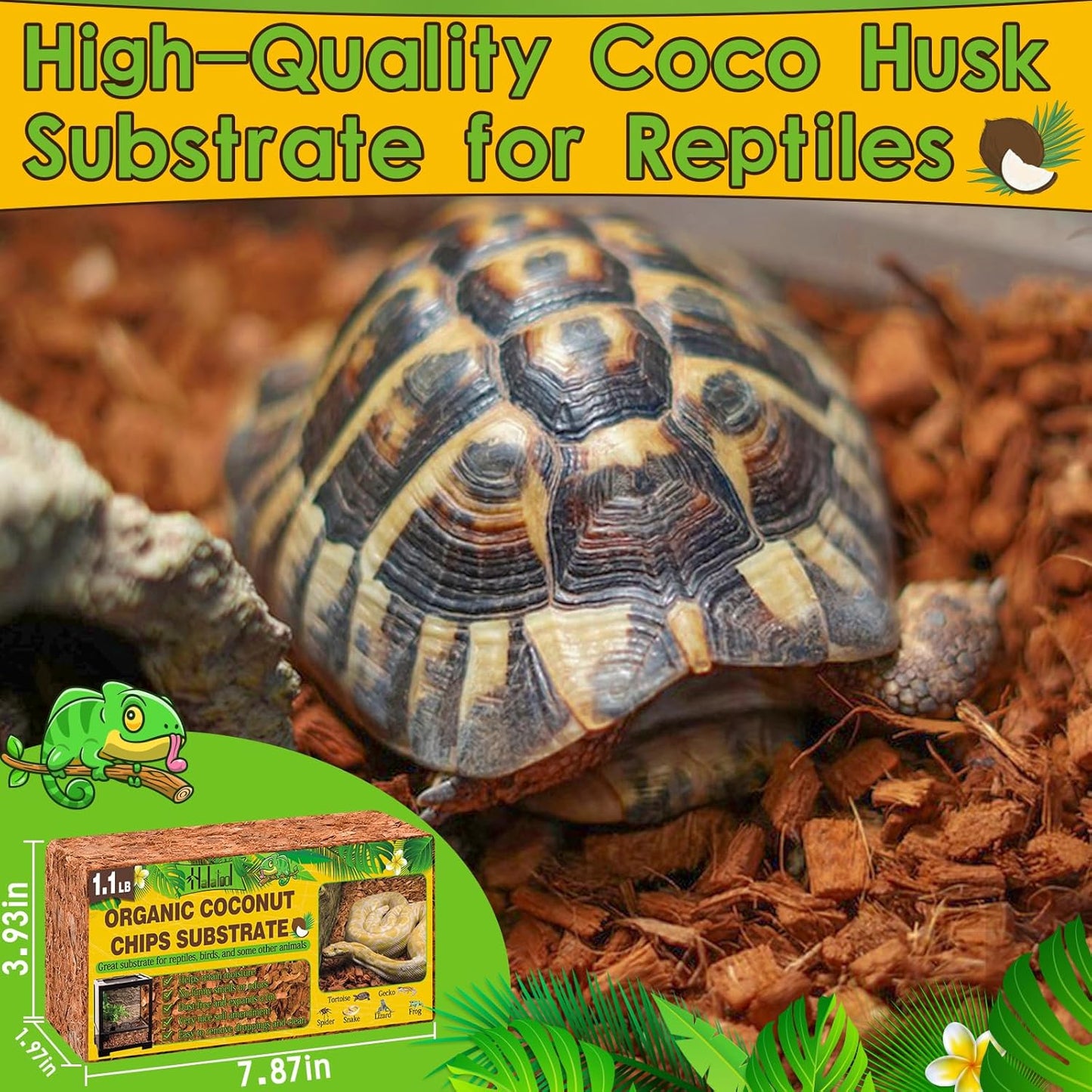 Halatool 2Pack Snake Bedding Natural Coconut Chips Substrate 2.2LB Coconut Husk for Reptiles Tank Terrarium Substrate for Ball Python Frog Gecko Hermit Crab Tortoise
