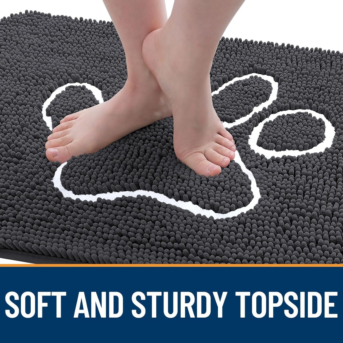 OLANLY Door Mat for Muddy Dog Paws 70x24, Ultra Absorbent Chenille Mud Doormat with Paw Print Design, Non-Slip Washable Doormat for Indoor Entryway, Quick-Dry Pet Bed Mats for Dirty Dogs, Dark Grey