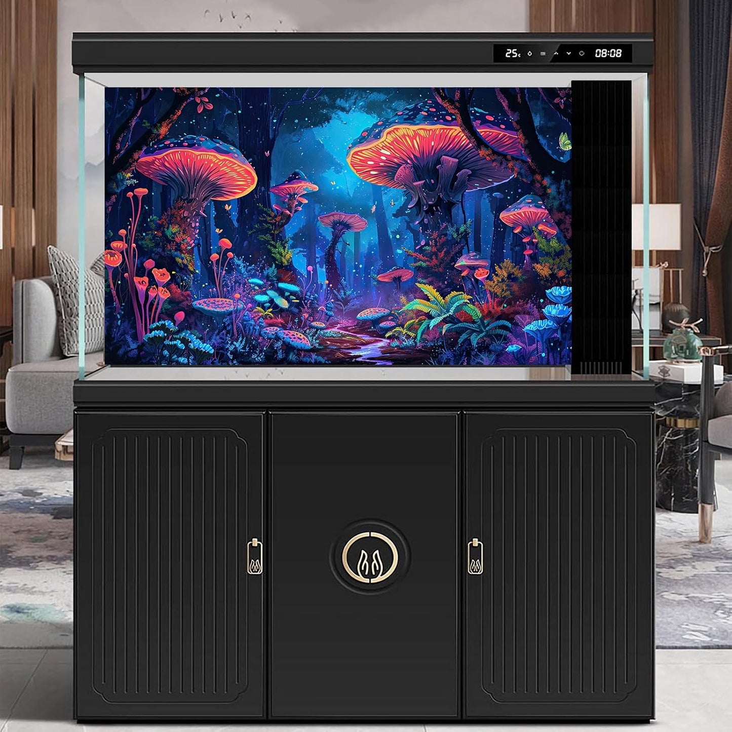 Mushrooms Aquarium Background Fantasy Bright Flowers Butterflies Fish Tank Backdrop Decoration Poster Trippy Wonderland Landscape with Giant Mystical Mushrooms Terrarium Background Decor 36x24in