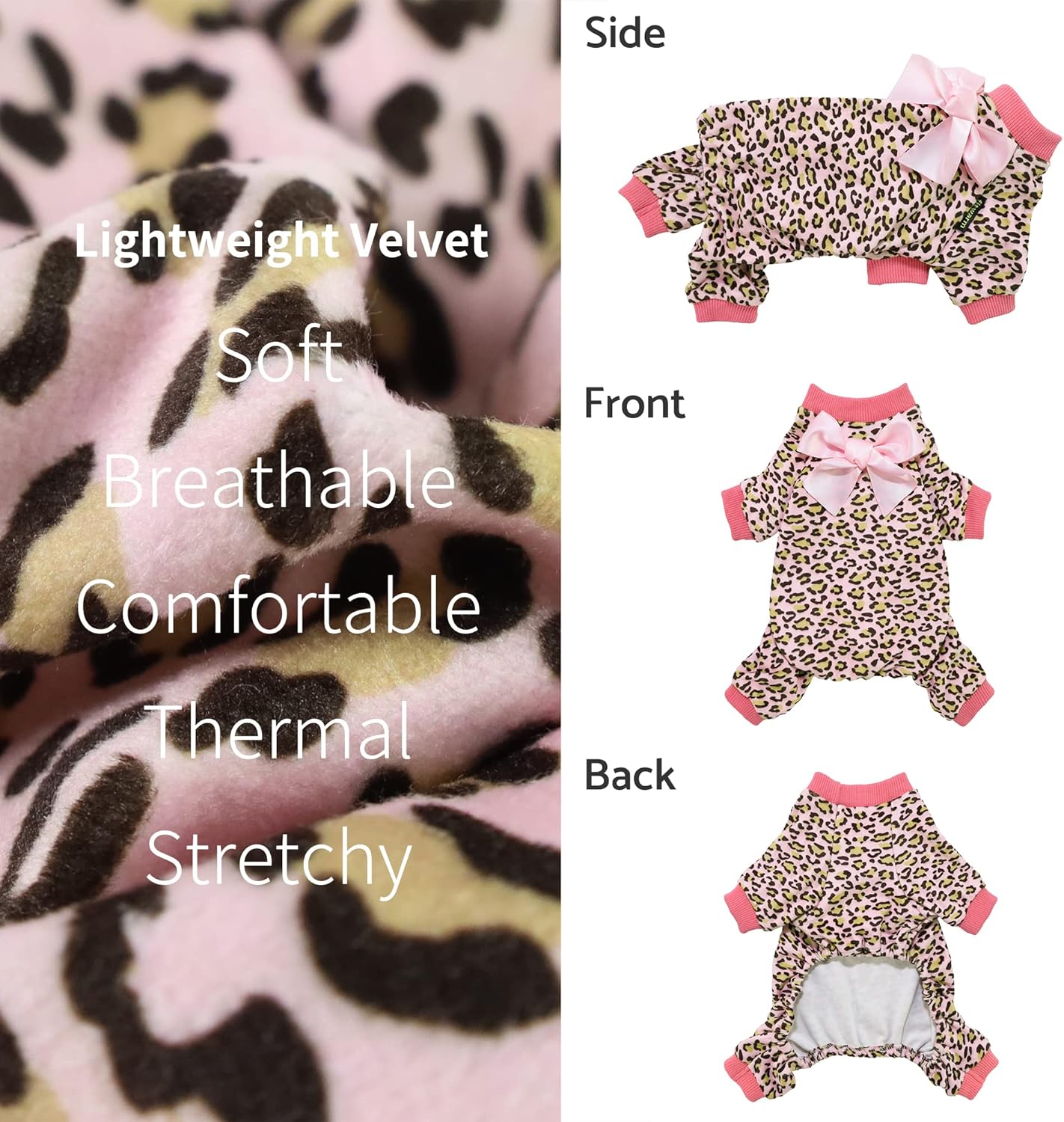 Fitwarm Leopard Dog Pajamas, Fleece Dog Clothes for Small Dogs Girl with Legs, Pet Onesie, Cat Outfit, Pink, XL