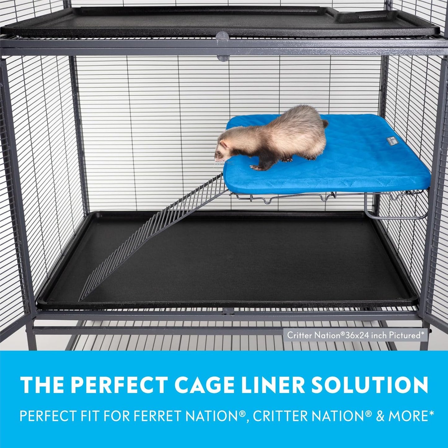 Paw Inspired Fitted Fleece Liner for Ferret Nation, Critter Nation Cage for Ferrets, Rats, Chinchillas, Hedgehogs & Other Small Animals (Blue, Shelf Liner)