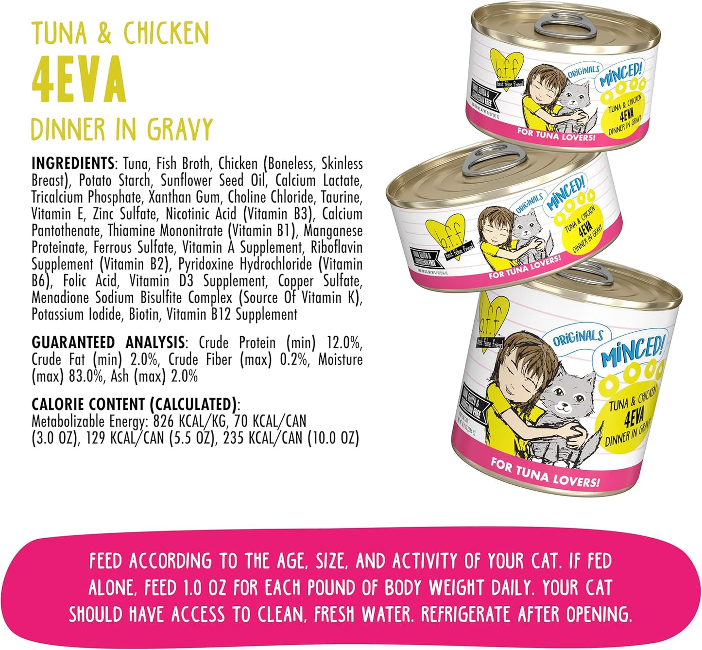 Weruva BFF Minced Natural Wet Cat Food, Tuna and Chicken 4 Eva in Gravy, 5.5oz Can, Pack of 24
